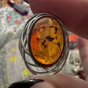 Sterling Silver and Amber Ring
